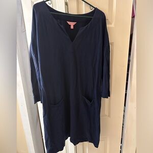 Navy Blue 3/4 Sleeve Dress with Pockets